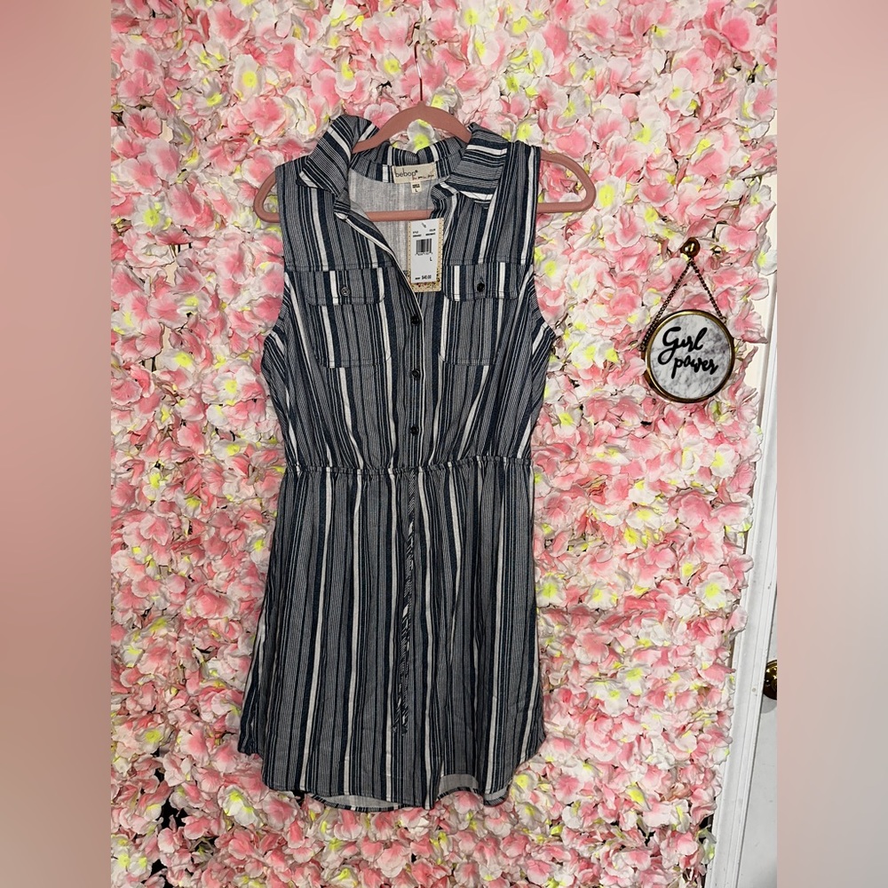 Bebop denim striped dress NWT